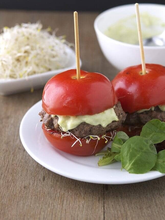 Tomato Avocado Low Carb Burgers