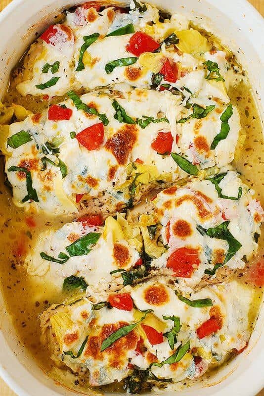 Tomato Basil Artichoke Baked Chicken