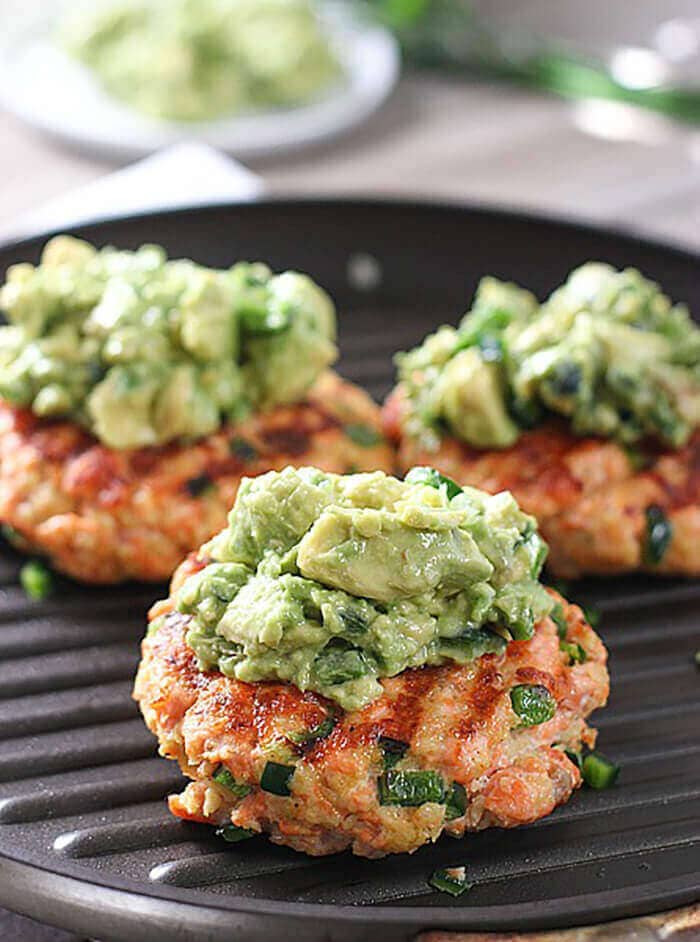 Grilled Salmon Burgers with Avocado Salsa