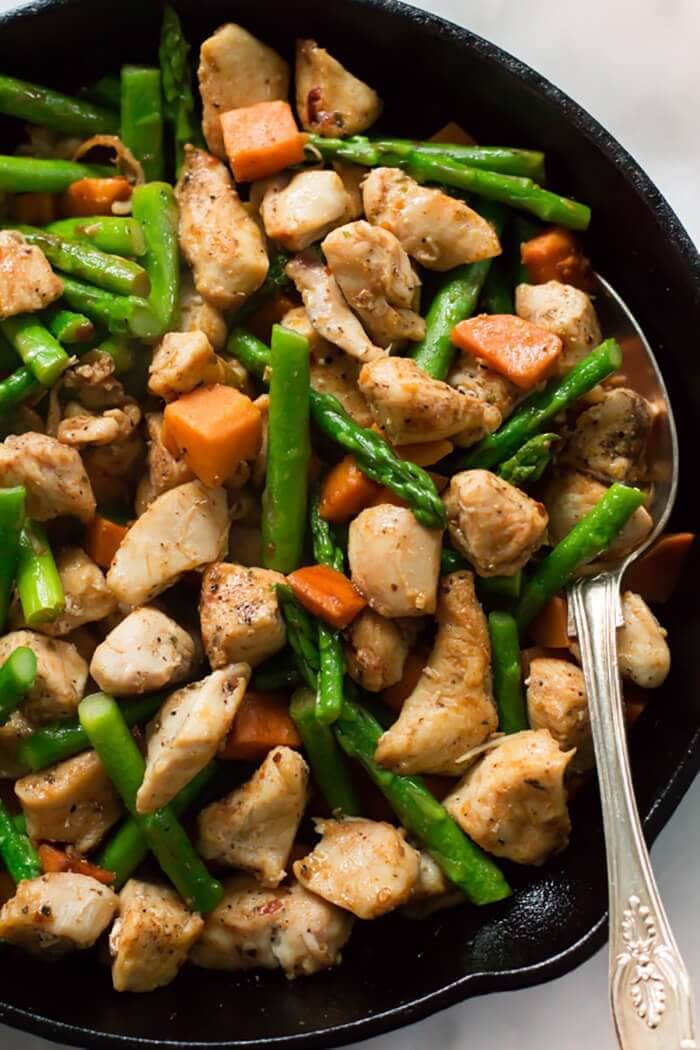 Asparagus Sweet Potato Chicken Skillet