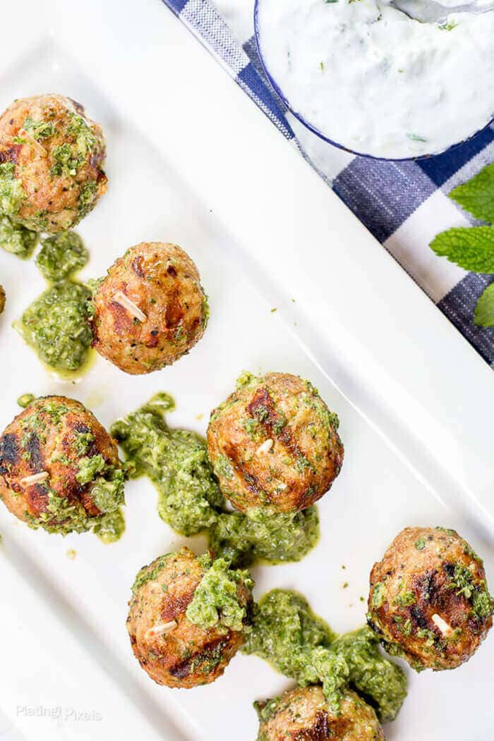 Greek Turkey Meatballs with Cucumber Mint Sauce