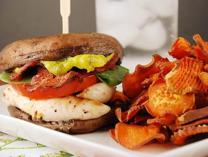 Portabella Sandwich Stack with Sweet Potato Chips