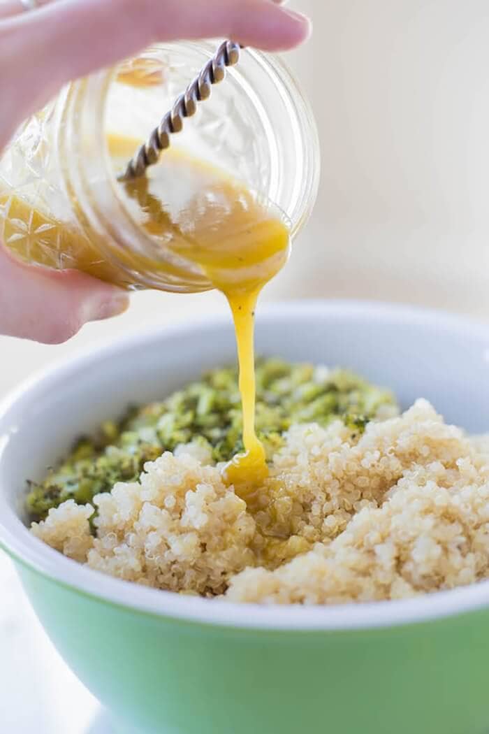 Roasted Broccoli Quinoa Salad with Honey Mustard Dressing