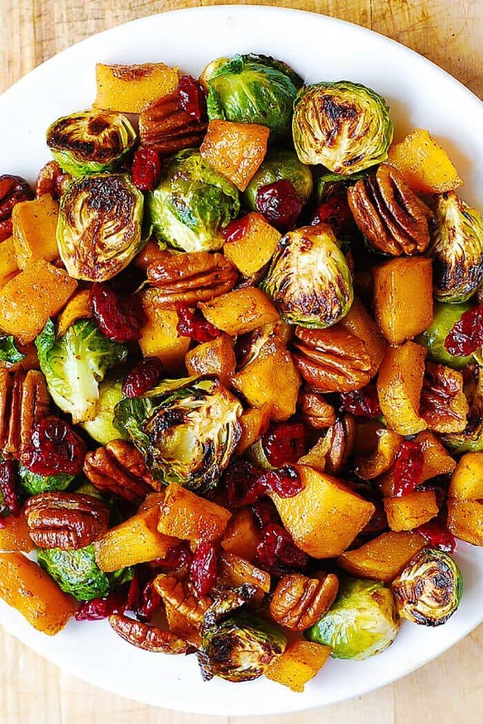 Roasted Brussels Sprouts, Cinnamon Butternut Squash, Pecans, and Cranberries