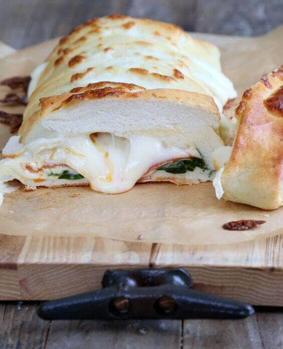 Braided stuffed Spinach and Pepperoni Pizza