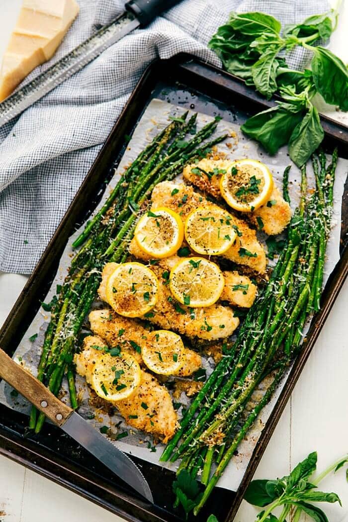 One Pan Lemon Parmesan Chicken and Asparagus (Video)