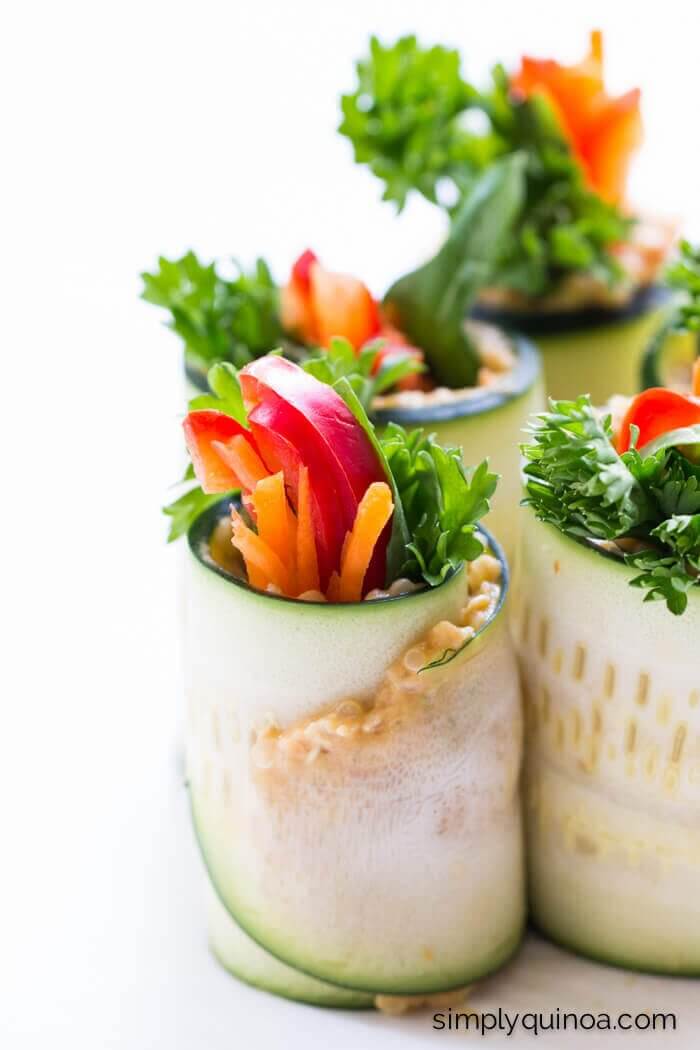 Quinoa + Hummus Zucchini Rolls