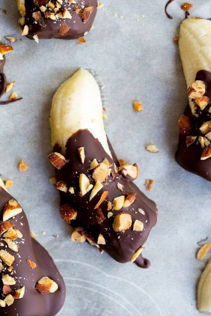 Mini Chocolate Covered Frozen Bananas with Almonds