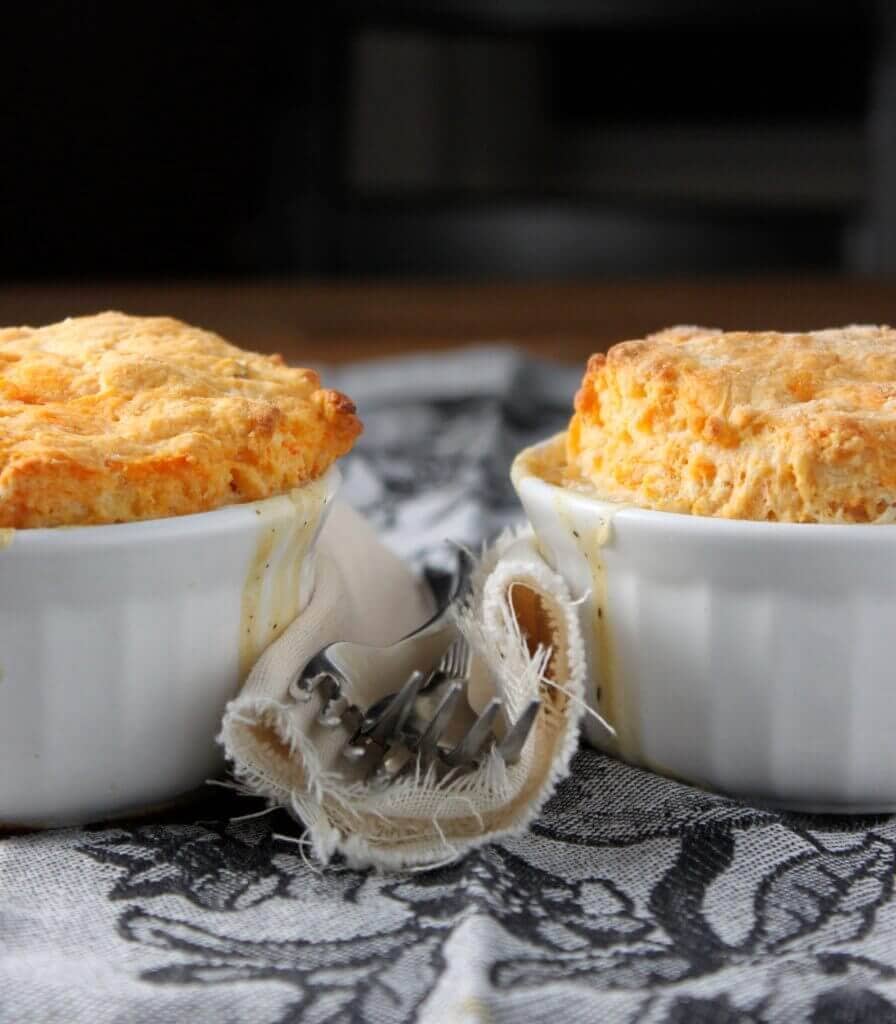 Vegetable Pot Pies Topped with Sweet Potato Biscuits