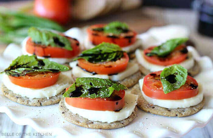 Caprese Salad Cracker Stacks with Balsamic Reduction
