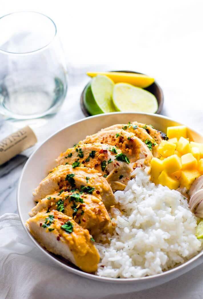 Gluten Free Chili Lime Mango Marinated Chicken Bowls