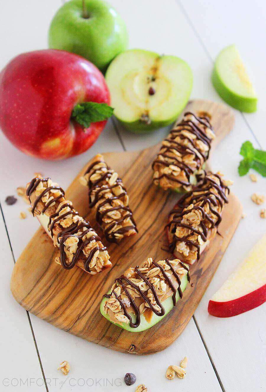 Chocolate Peanut Butter Granola Apple Bites