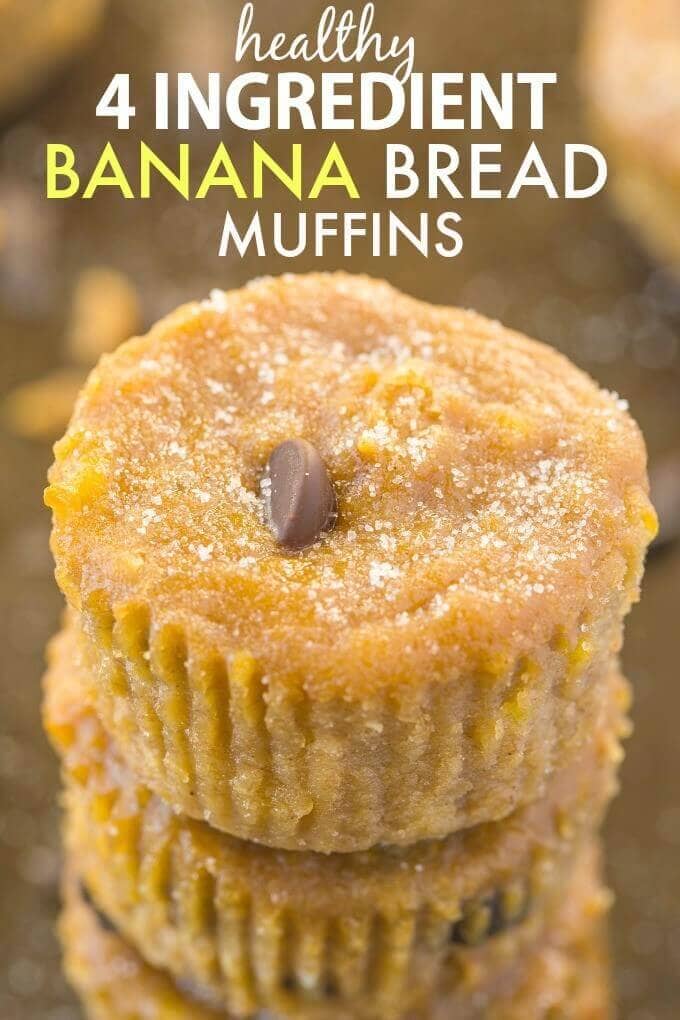 Healthy 4 Ingredient Banana Bread Muffins (Paleo, Vegan, Gluten Free)