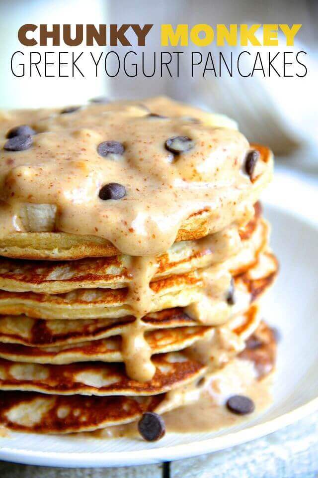 Chunky Monkey Greek Yogurt Pancakes