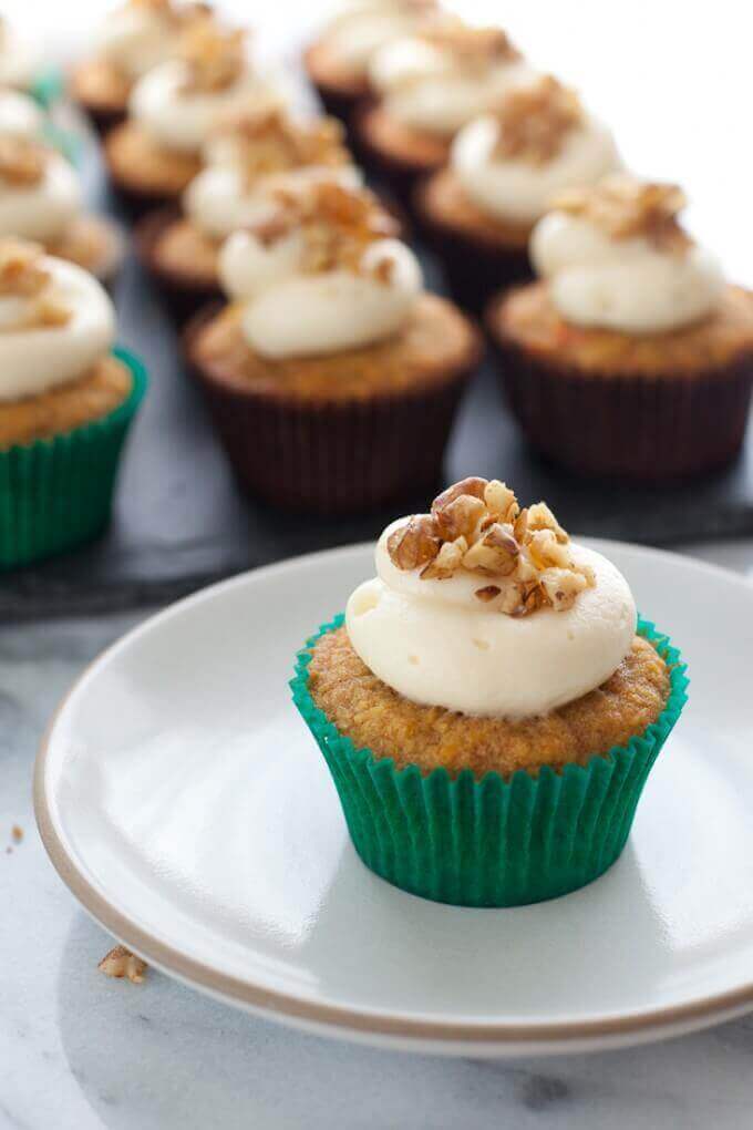 Gluten-free Carrot Cupcakes with Honey Cream Cheese Frosting