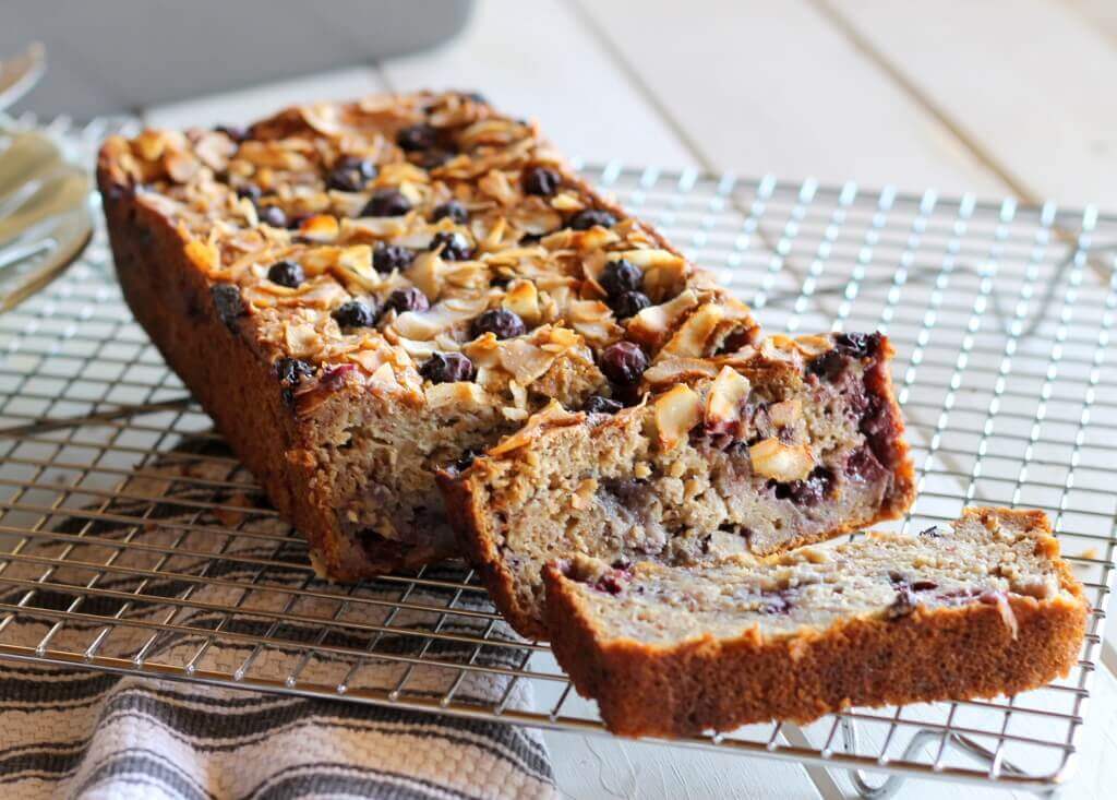 Toasted Coconut Blueberry Banana Bread (Gluten-Free, Low Fat)