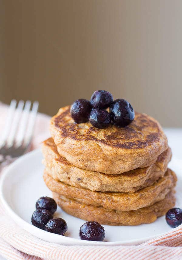 Sweet Potato Pancakes with Peanut Butter Maple Syrup