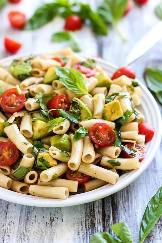 Vegan Avocado Caprese Pasta Salad