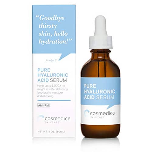 Cosmedica’s Hyaluronic acid serum is perfect for those who are seeking a natural and organic serum that carries the same power as the formula that professionals use! Cosmedica’s product is the best hyaluronic acid serum on the market for those with sensitive skin because it is free of dyes, parabens, oils, fragrances or other fillers. This cruelty-free, vegan product will brighten your skin, even out your skin tone and moisturize your skin. Made with 100% pure hyaluronic acid, you’ll see a noticeable improvement to the quality of your skin as this hyaluronic acid for face serum diminishes the appearance of fine lines and wrinkles. Expect to start receiving comments about how beautiful and soft and smooth your skin is after just a few weeks of use!